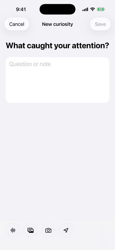 Curious voice capture demo in airplane mode with Wi-Fi off, changing from a new note to Listening